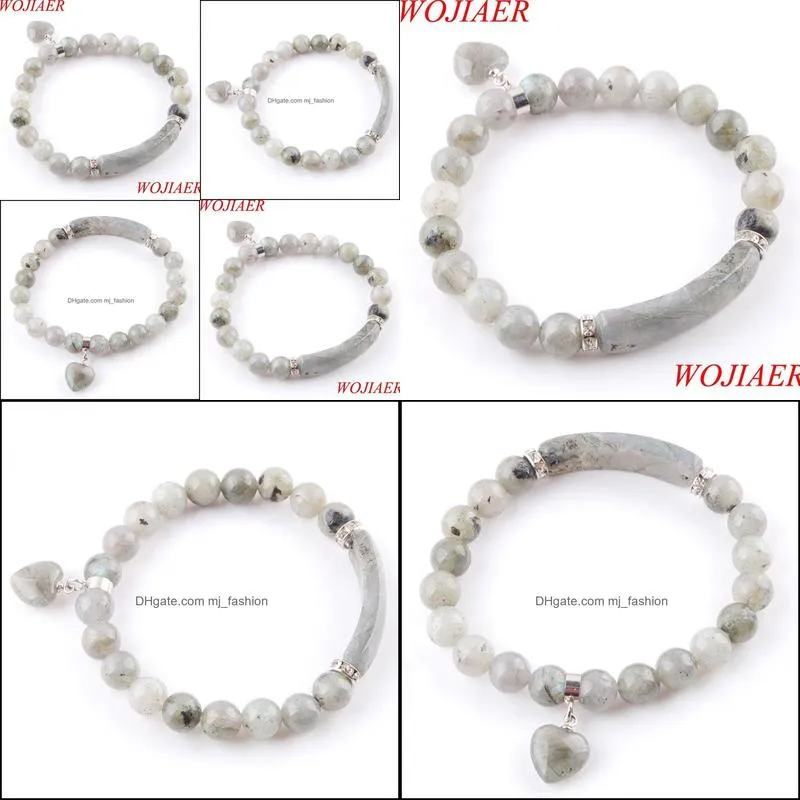 natural stone beads labradoirte strand bracelets & bangles heart shape charm fitting women jewelry love gifts k3339