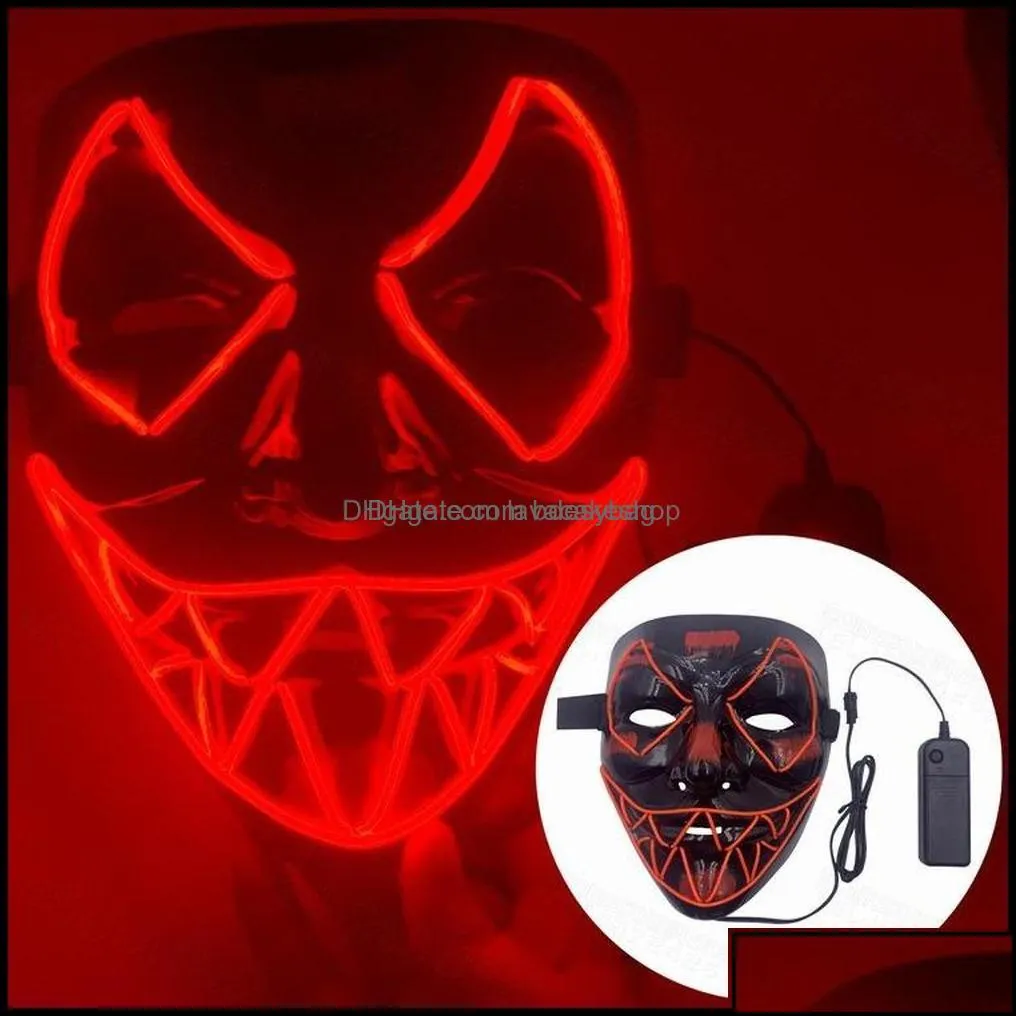 Party Masks Festive Supplies Home Garden New Designer Face Mask Halloween Decorations Glow Pvc Material Led H Dhfag