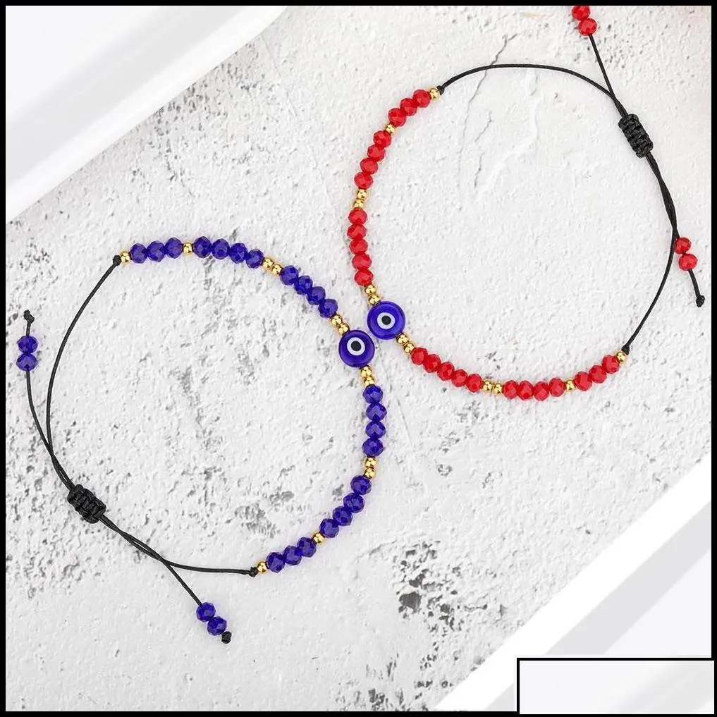 charm bracelets jewelry braided evil blue eye bracelet handmade colorf crystal beads for women girl drop delivery 2021 qvsrl