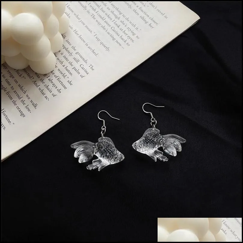 transparent mini lucky carp acrylic dangle earrings for women girl funny animal fish koi earrings fashion party jewelry 2022