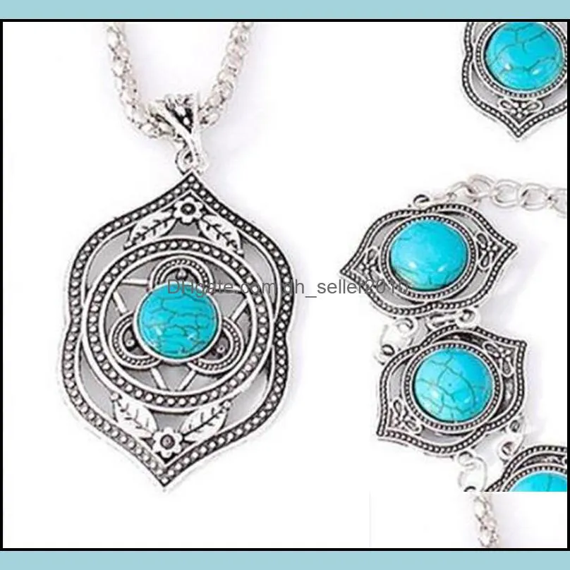 Earrings & Necklace Jewelry Sets Natural Blue Turquoises Bracelet Earring Necklace Set For Women 2479 T2