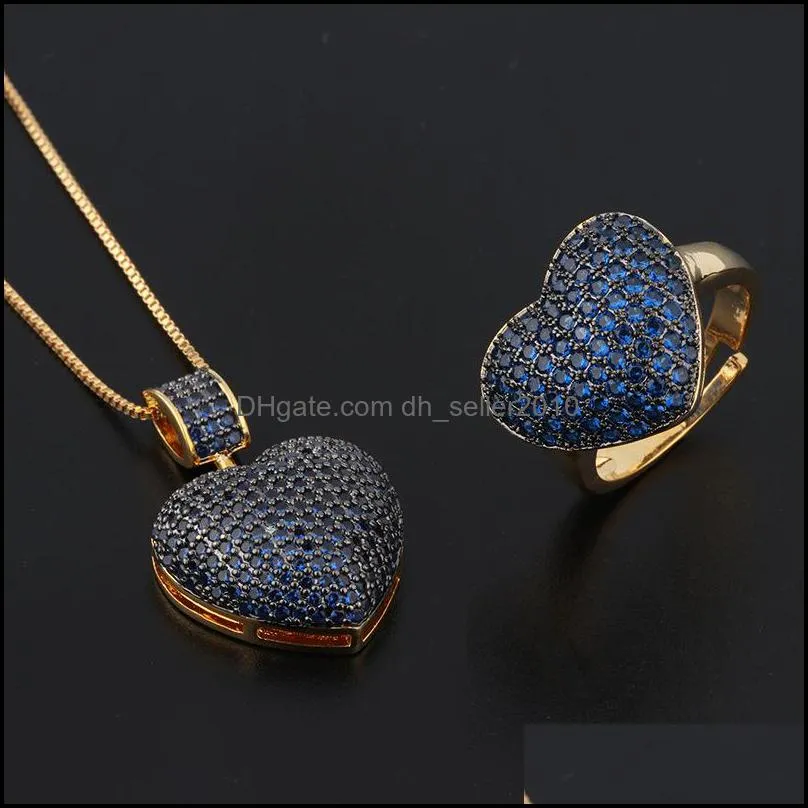 Charming Women Jewelry Gold Plated Full CZ Heart Necklace Rings for Girls Women for Party Wedding Nice Gift 3745 Q2