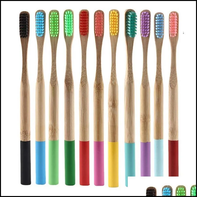 eco-friendly natural bamboo round handle adult toothbrush healthy household multi-color adults toothbrushes nylon soft hair oral hygiene care travel hotel