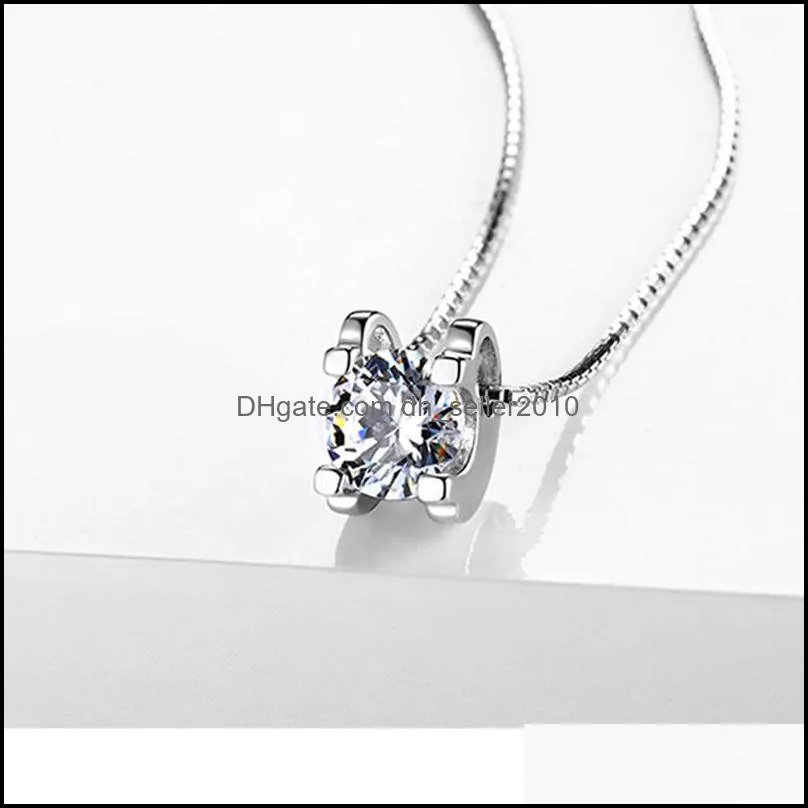 Fine 30% 925 Sterling Silver Woman Zirconia Crystal 0.8x0.8cm Pendant Water Necklace Wedding Jewelry