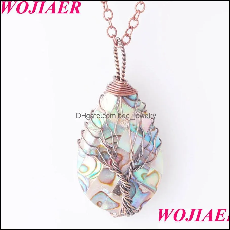 necklace & pendant natural abalone shell jewelry tree of life ancient copper metal wire wrap water drop bead chain 18inches
