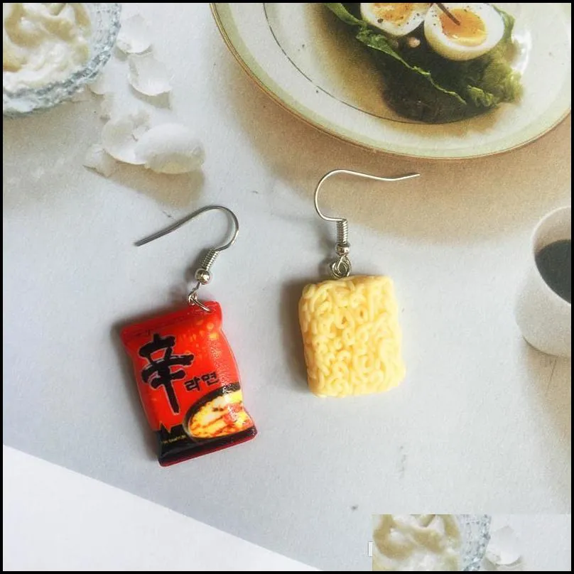 creative instant noodles dangle earrings resin summer holiday jewelry fast food cute chinese noodle earring gift