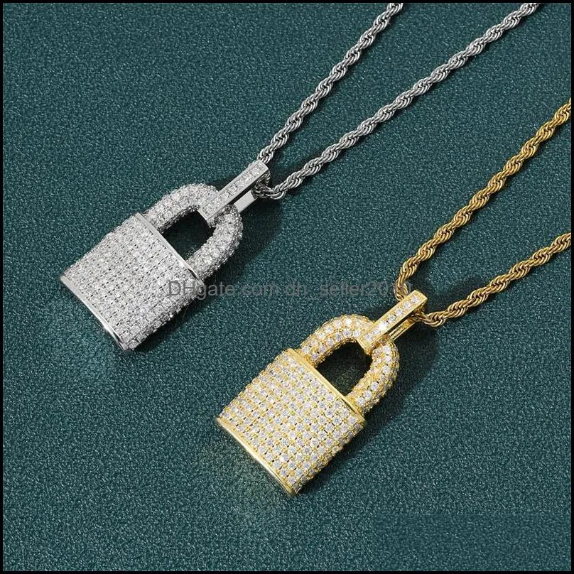 CZ Lock Pendant Necklace 4mm Tennis Chain Bling Cubic Zircon Charm Choker For Men Women Hip Hop Jewelry 1153 B3