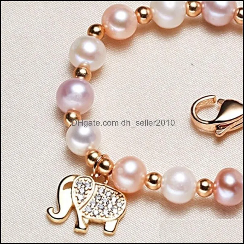 Charm Bracelets Cute Fashion Freshwater Pearl Inlaid Zircon Elephant Pendant For Women Multicolor Bangles Jewelry Gift 3679 Q2