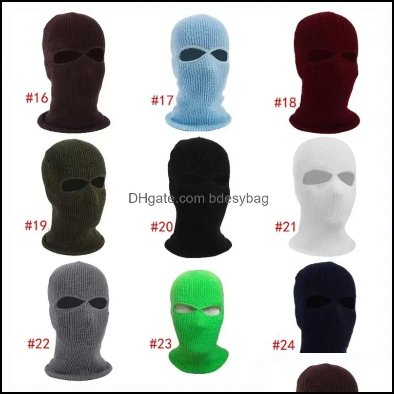 full face cover mask three 3 hole balaclava knit hat army tactical cs winter warm beanie windproof headgear party masks boutique 24