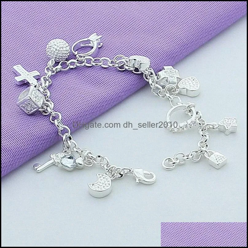 925 Sterling Silver Moon Heart Lock Cross Bracelet For Men Woman Charm Wedding Engagement Party Fashion Jewelry 1280 T2