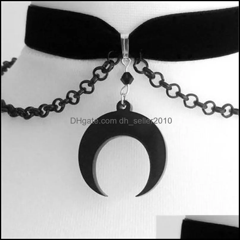 Goth Dainty Chain Crescent Moon and Stars Choker Pendant Necklace Silver Colour Pendant Punk Jewelry Women Gift Fashion Gothic New 60