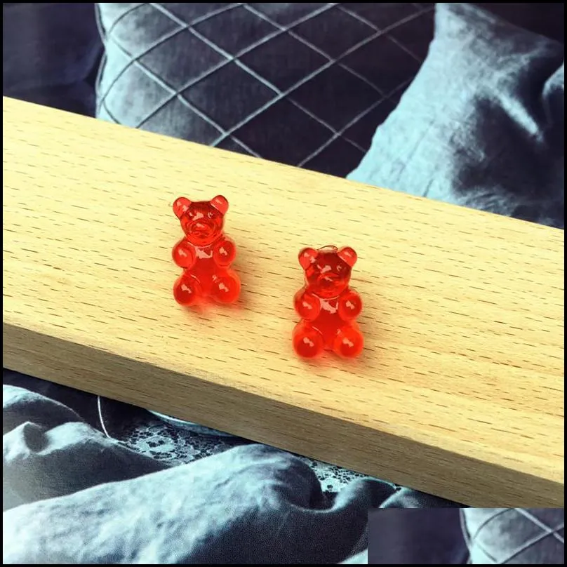 lovely handmade colorful ins style cartoon bear studs resin candy color animal stud earrings