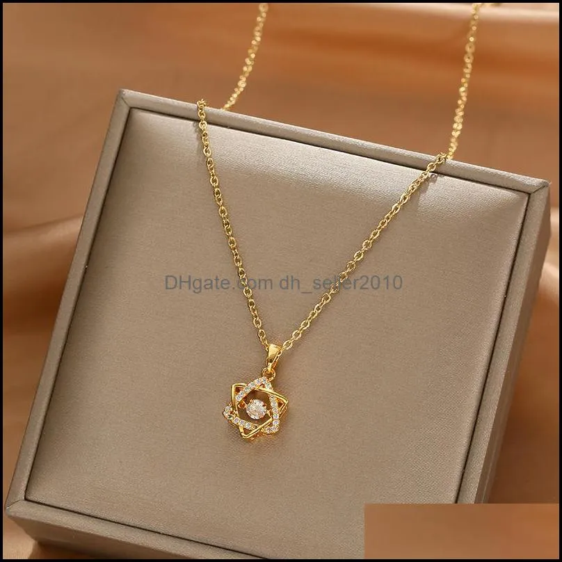 Fashion Pendant Necklace For Women Plated Gold Titanium Steel Shell Peacock Star Zircon Necklaces Wedding Jewelry