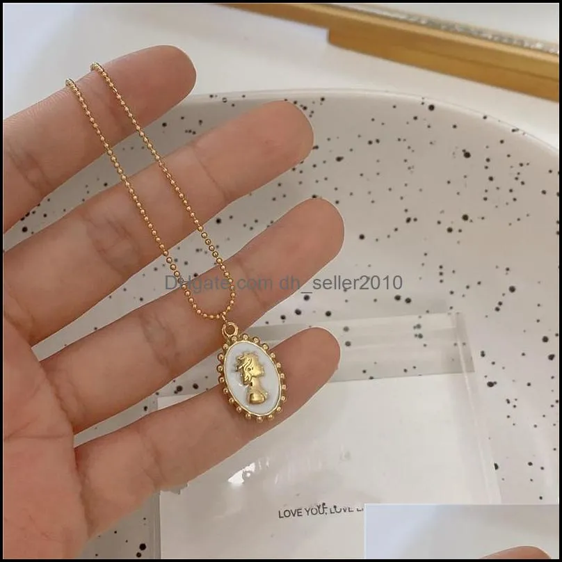 Korean Vintage Water Drop Star Round Bear Oval Pendant Necklace Geometric Gold Color Titanium Steel Necklaces Jewelry 250 D3