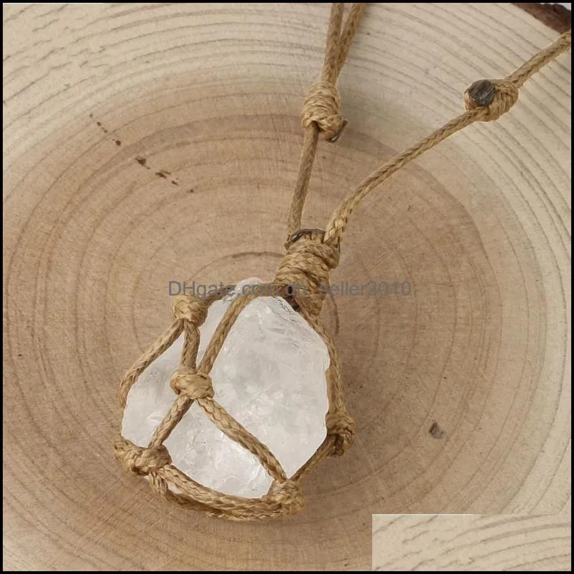Natural Stone Rope Wrap Necklace Irregular Crystal Quartz Healing Pendant Necklaces Adjustable Women Vintage Jewelry
