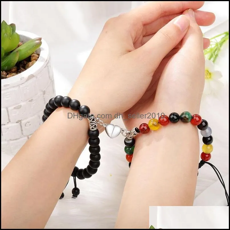 Peach Heart Bracelets Strand Small Bell Lodestone Hand String Weave Lovers Magnetic Natural Stone Bracelet Accessories 5 89on Y2