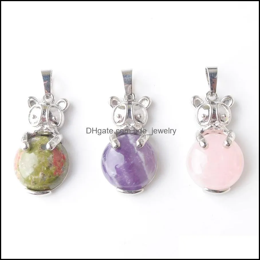 cute natural animal the rabbit pendant bead round gem stone fashion jewelry for women be906