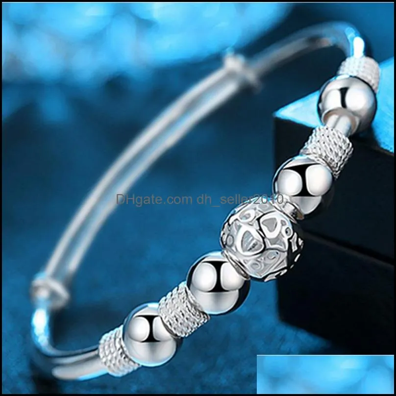 Korean Fashion Plated Silver Charm Bracelets Lucky beads Bangles for women Luxury Designer party wedding jewelry gifts 242 D3