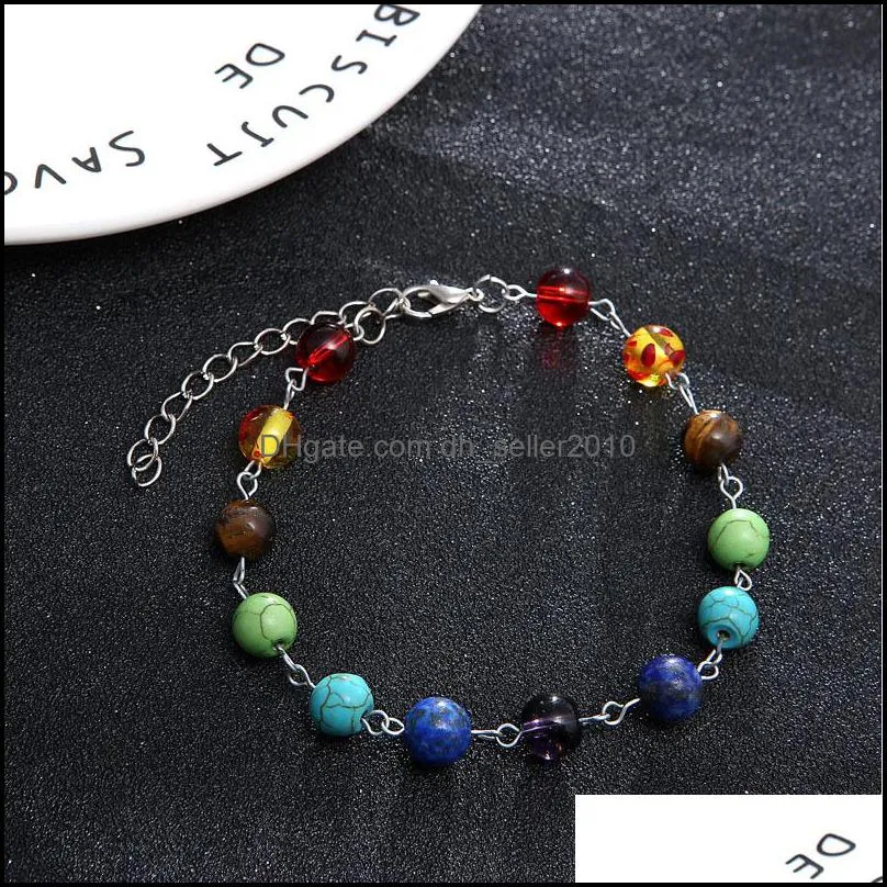 Colorful Chakra Strands Bracelet New Pattern Turquoise Energy Natural Healing Crystals Woman Man Beaded Bracelets Anklet Yoga 3 1jy