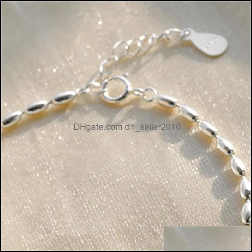 Silver Love Heart Bracelet Fashion Unique Rice Grains Chain Women`s Delicate Birthday Gift Friend Same Jewelry Charm Bracelets 3687 Q2