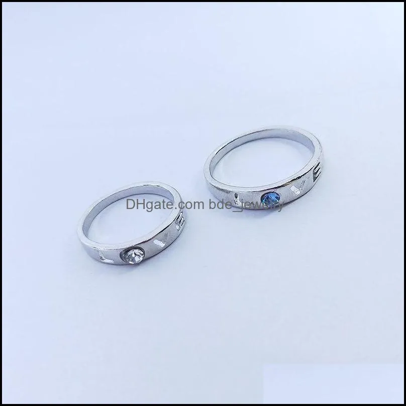 50ocs/lot fashion simple band silver plated metal colorful diamond love rings for men women mix style party gifts wedding jewelry