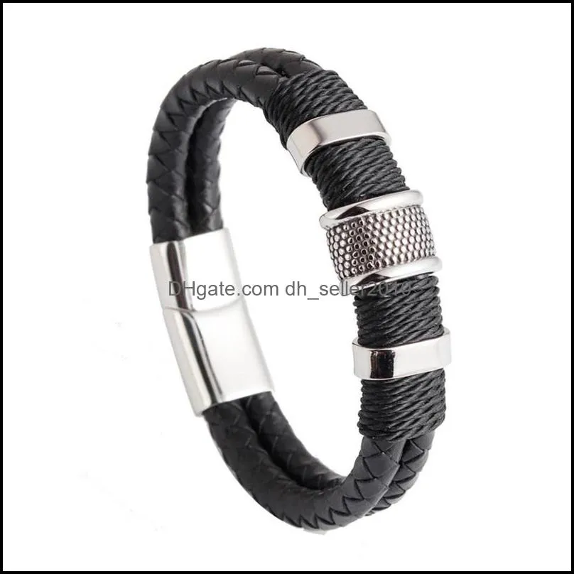 Handmade Genuine Leather Weaved Double Layer Man Bracelets Casual Sporty Bicycle Motorcycle Delicate Cool Men Jewelry PH891 1073 Q2