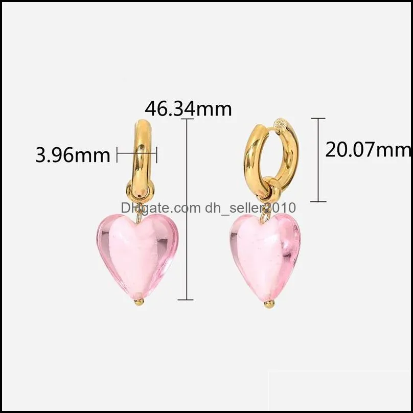 Fashion vintage Dangle Earring women light pink coloured glaze heart ear rings transparent blue earrings girl jewelry gift 220 D3