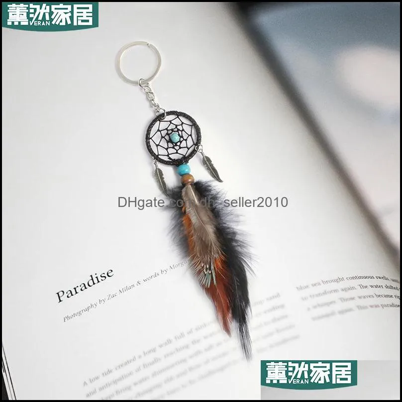 Mini Dream Catcher Keychain Creative Car Accessories Hanging Handmade Vintage Feather Decoration Ornament Party Gifts Keychains 1242