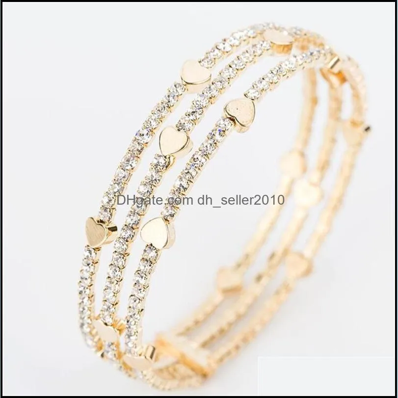 Fashion Elegant Women Bangle 3 row Wristband Bracelet Crystal Cuff Bling Lady Gift Bracelets Bangles