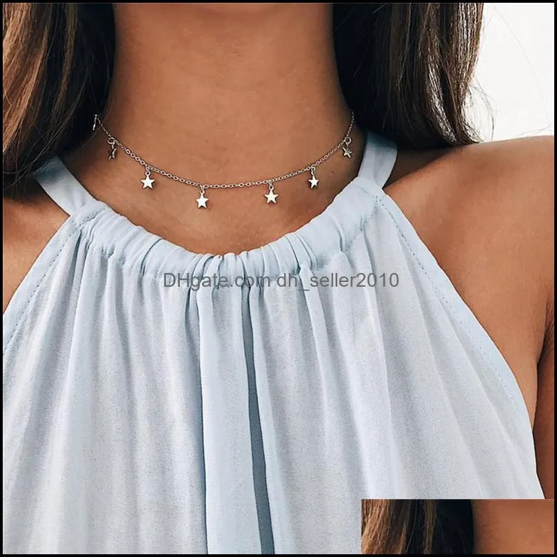 Fashion Long Necklaces Summer New Bohemia Style Gold Silver Color Star Moon Necklace Women Boho Pendants Choker Jewelry 220 N2