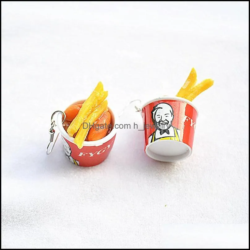 funny grilled chicken and chips irregular dangle earrings for women girl cute holiday jewelry childlike food clip earrings