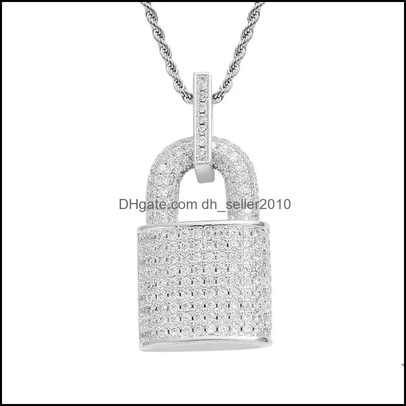 CZ Lock Pendant Necklace 4mm Tennis Chain Bling Cubic Zircon Charm Choker For Men Women Hip Hop Jewelry 1153 B3