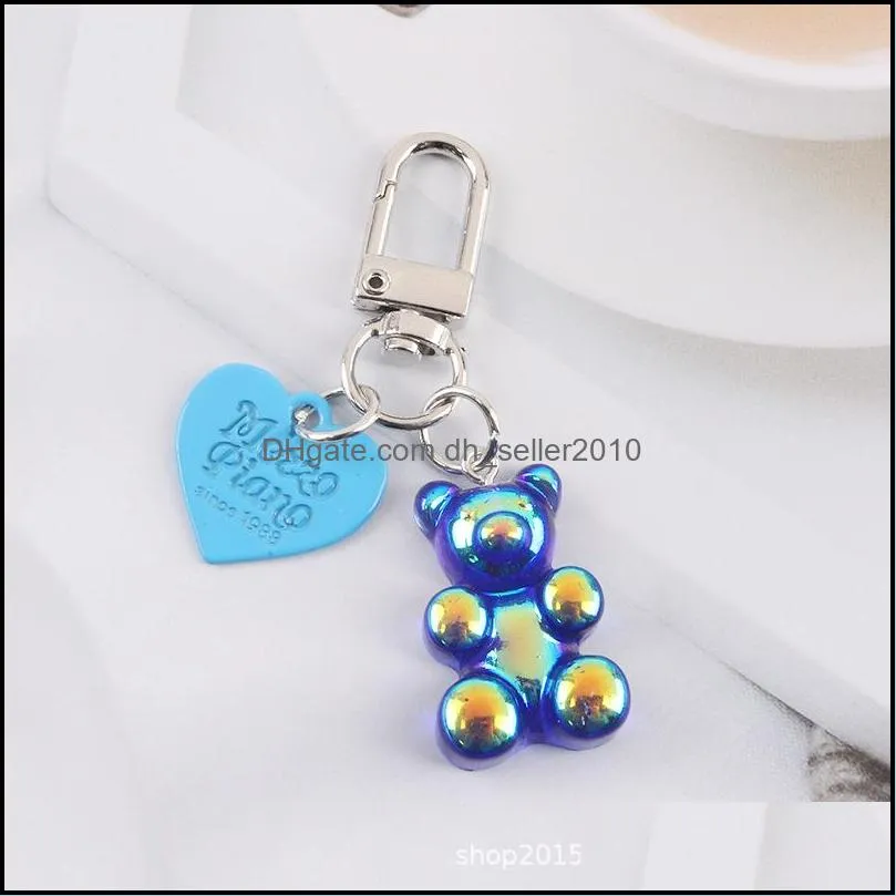 fashion resin colorful heart bear key chain cute cartoon animal keychain for woman letters car keyrings diy bag purse trendy