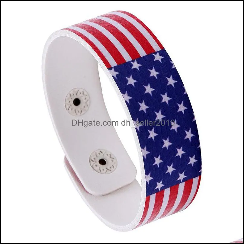 Creative Commemorative Fans Bracelet Men Sports Snap Closure Wristband PU Leather Independence Day Flag Bracelets 297 G2