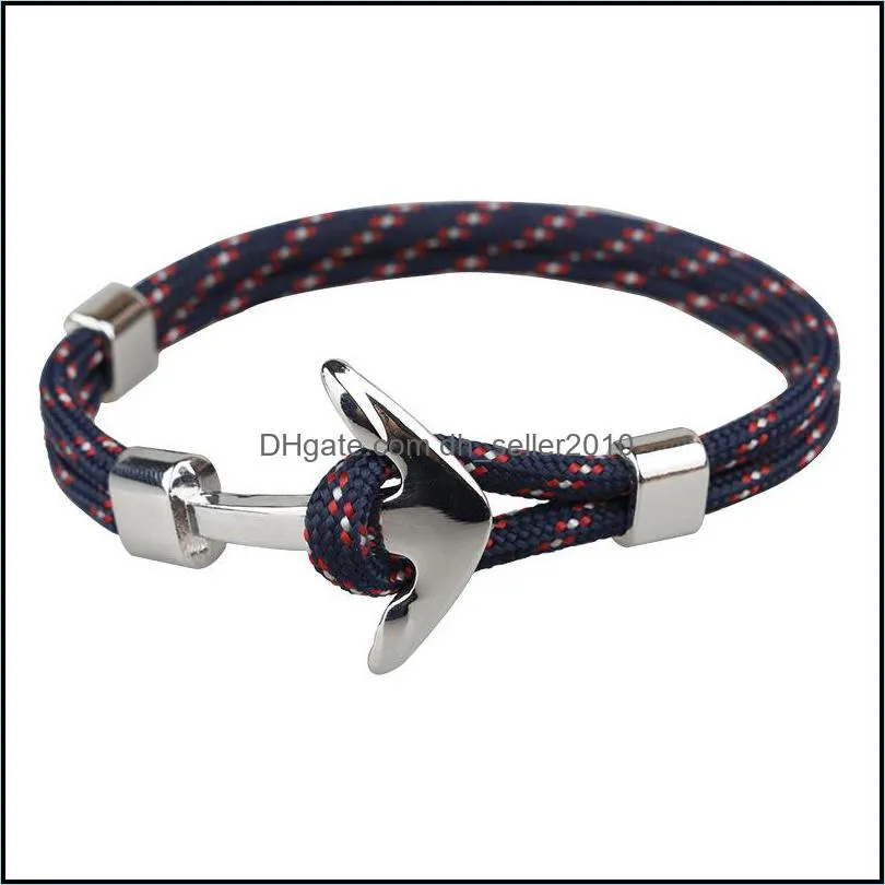 Fashion Mens and Womens Handmade Silver Anchor Bracelet Colorful Woven Paracord Bracelet