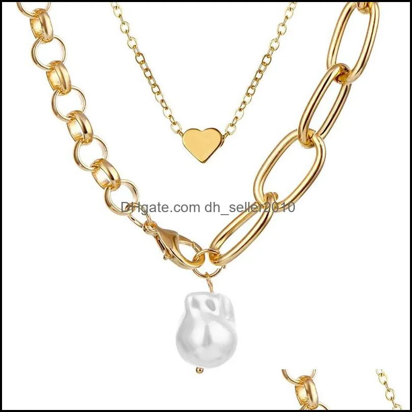 Chokers Simple Thick Chains Multilayer Alloy Necklaces Fashion Heart Pearl Women Necklace TRENDY Accessories Jewelry 3497 Q2