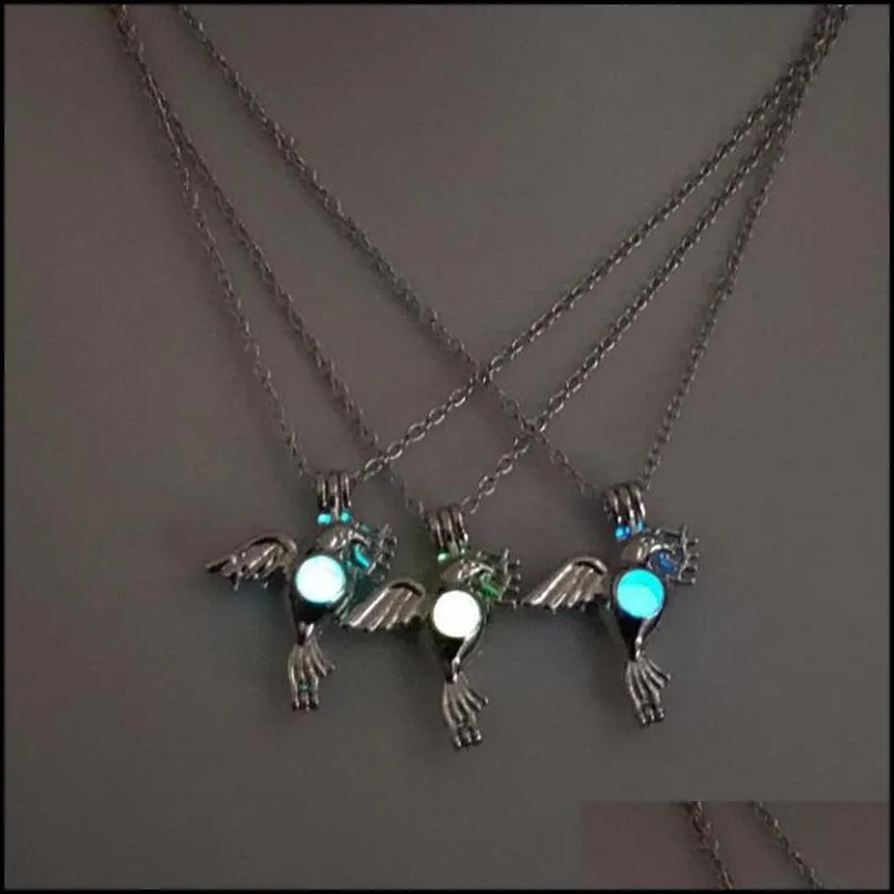 pendant necklaces colors christmas tree glow in the dark women hollow cage silver color chain for fashion jewelrypendant