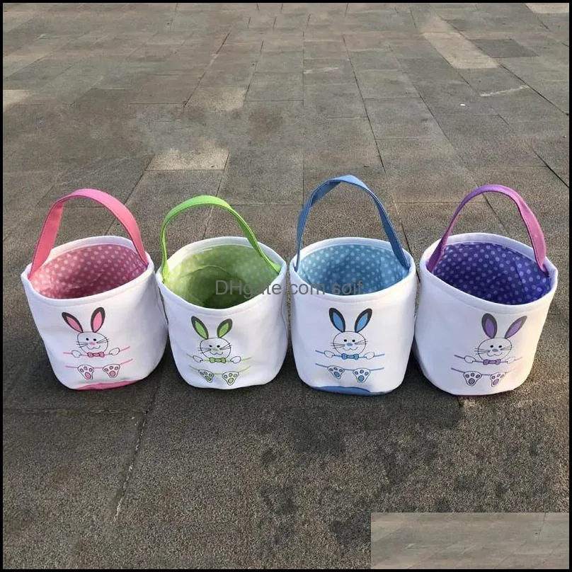 Lovely Canvas Bucket Bag DIY Handmade Rabbit Pattern Easter Gift Candy Hand Basket Multicolor Holiday Supplies 12jz J2