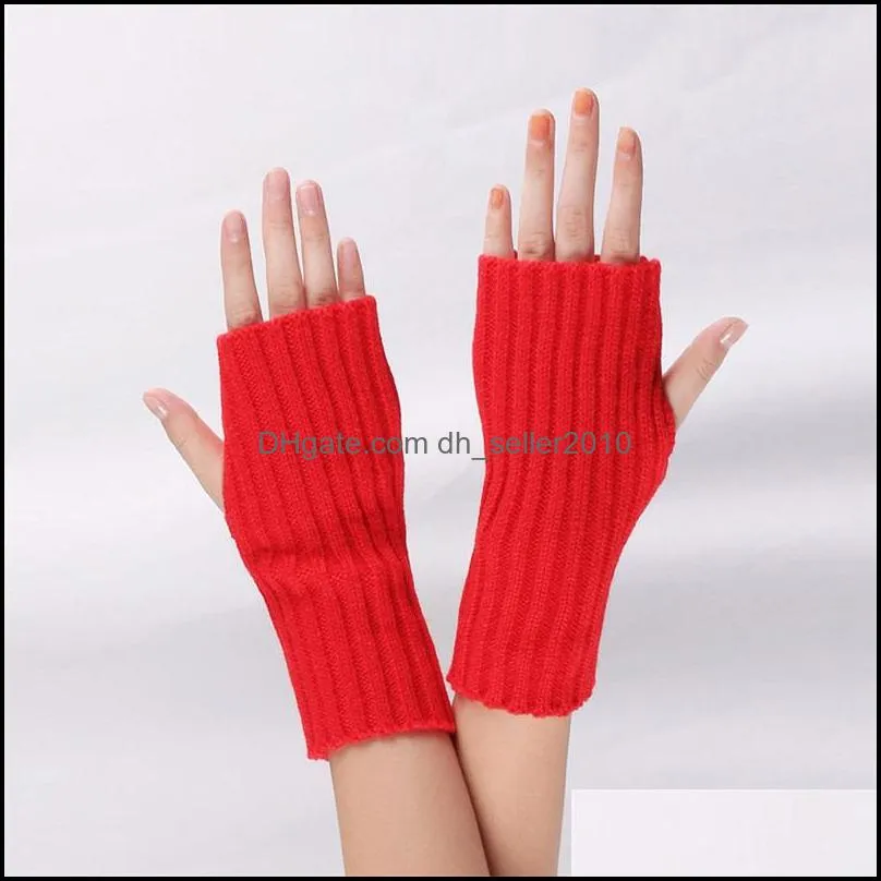 Acrylic Wrist Glove Multi Pure Colors Autumn Winter Decor Half Finger Gloves Keep Warm Anti Cold Womens Mitts