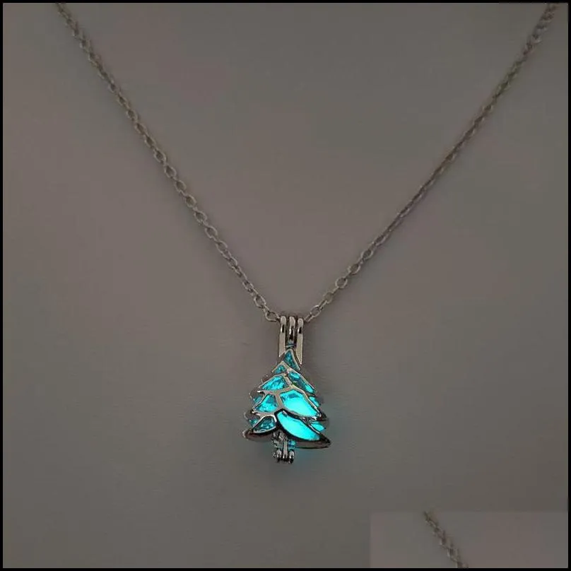 pendant necklaces colors christmas tree glow in the dark women hollow cage silver color chain for fashion jewelrypendant