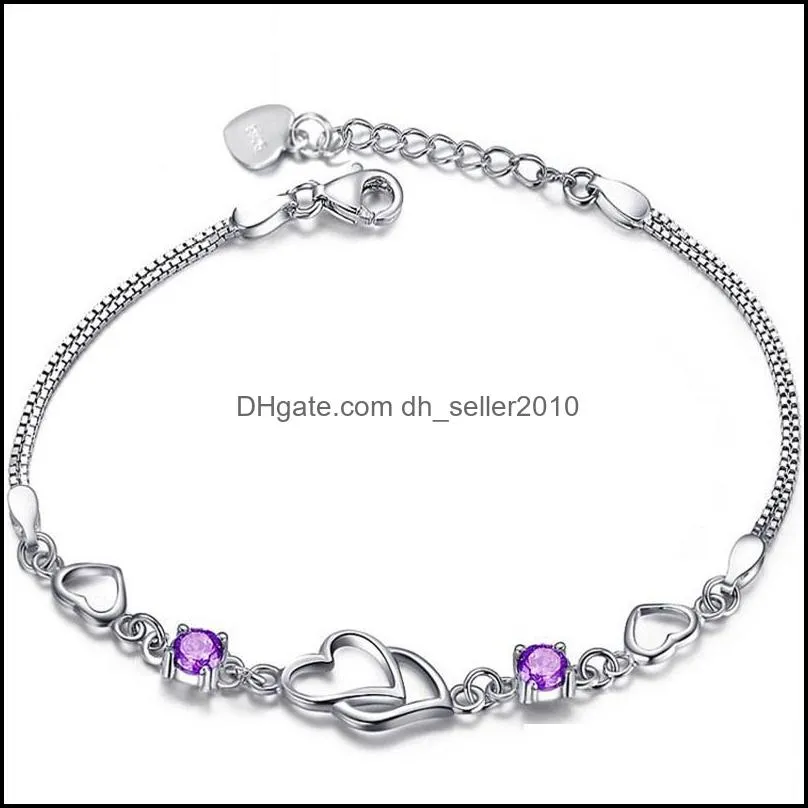 NEHZY 925 sterling silver new heart to heart bracelet fashion female models cute vintage wild super flash jewelry Purple crystal 508