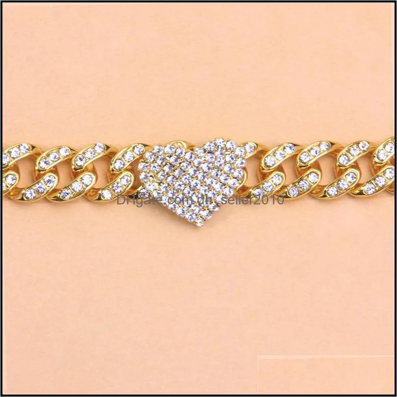 Anklets Fashion Hip Hop Crystal Heart-Shaped Anklet For Women Bracelet Men  Cuban Link Chunky Wholesale Foot Chain Iced Out 2476