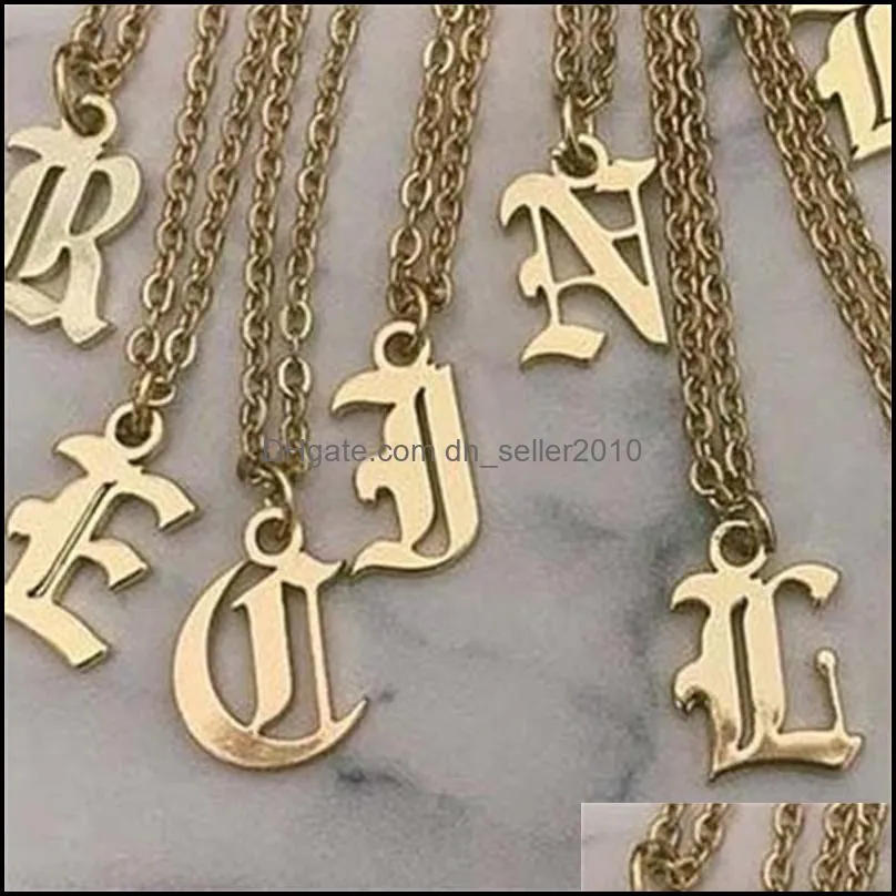 26 initial letter necklaces for women letter necklace Gold Chain stainless steel pendant old english font chains jewelry gift 3002 Q2