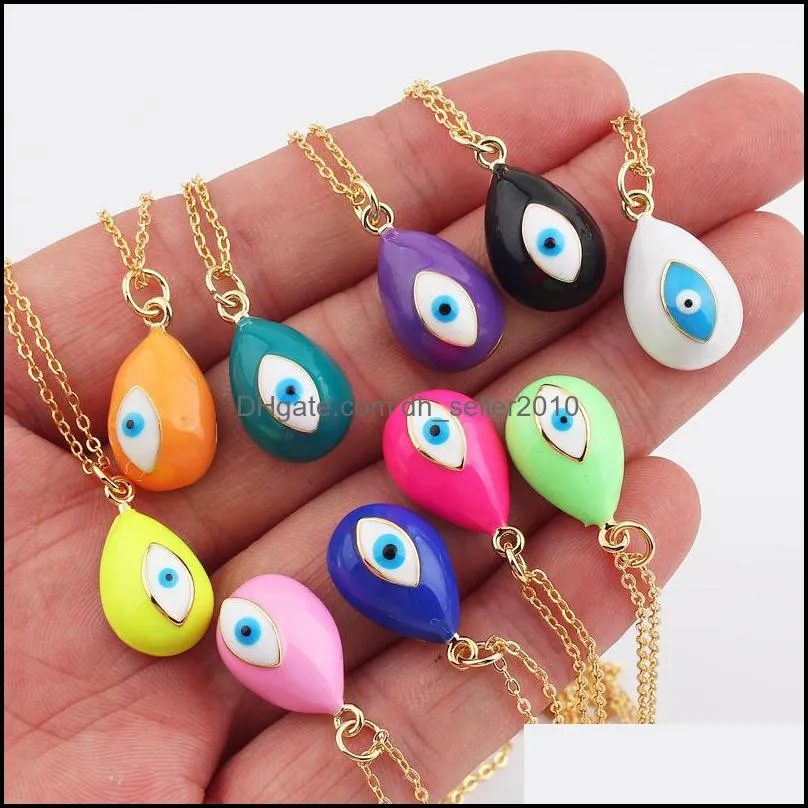 Pendant Necklaces Fashion Devil`s Eye Enamel Copper Gold Plated Rainbow Necklace For Women Personalized Style Jewelry Chain 3400 Q2