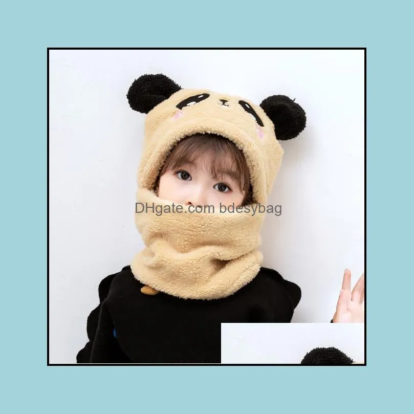 home autumn and winter cute kids cartoon scarf hat two piece double fleece warm boy girl child adult parent-child hat for babies