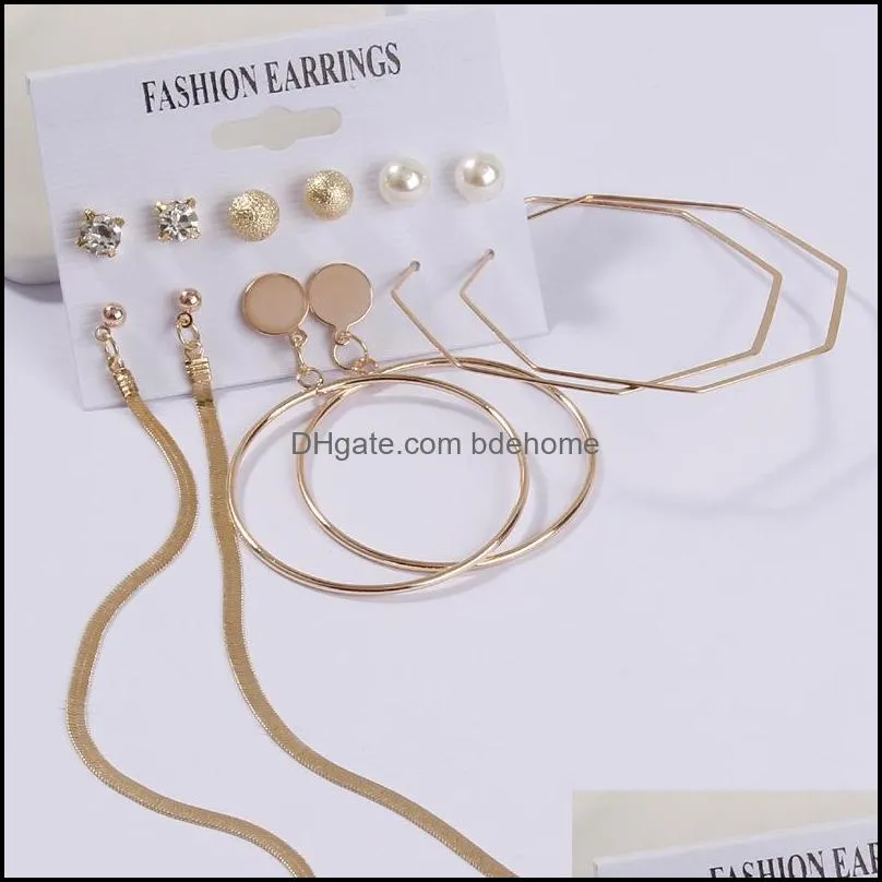 women`s earrings hoop set geometric dangle drop earring female fashion jewelry diamond pearl tassel stud mixed pair