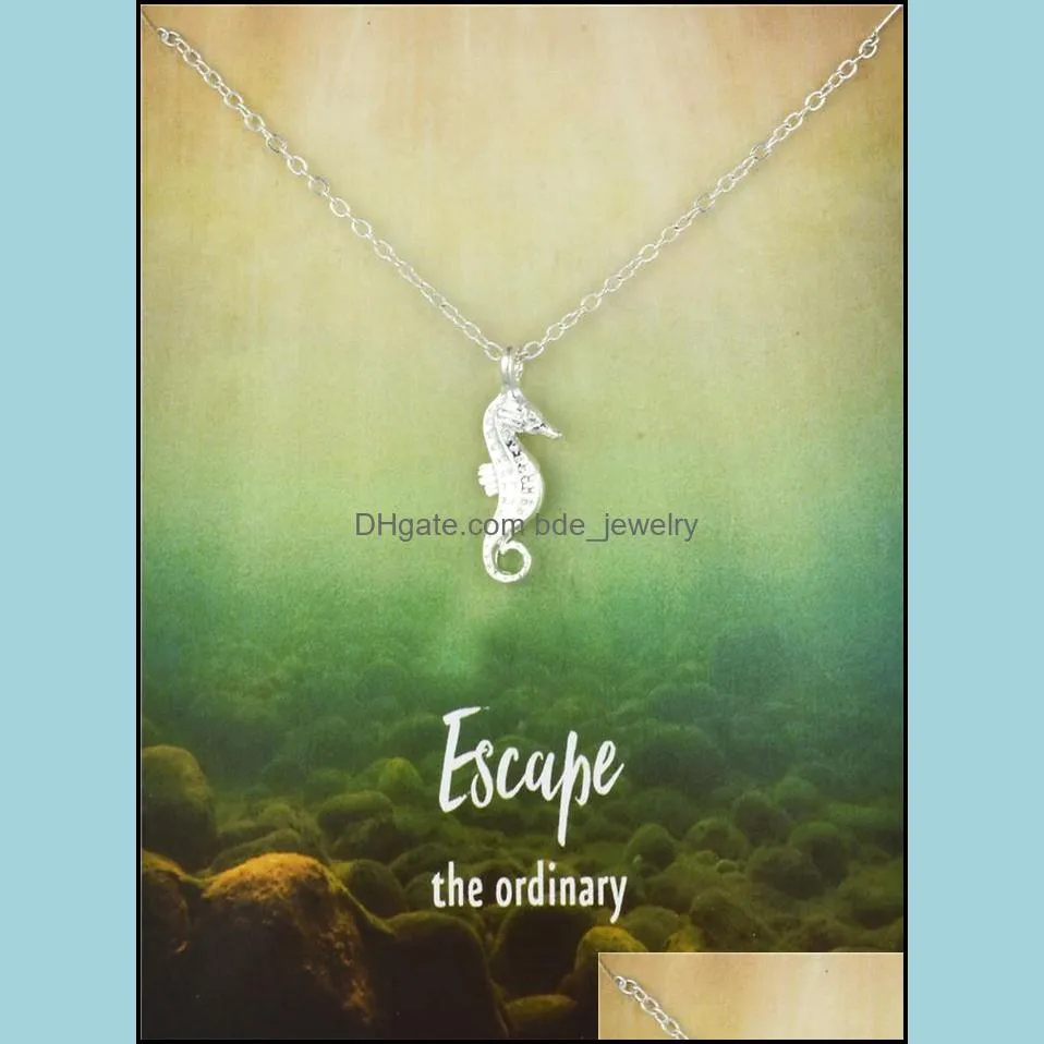 seahorse pendant necklace for women charm jewelry gold silver color wish card necklaces choker jewelry gifts