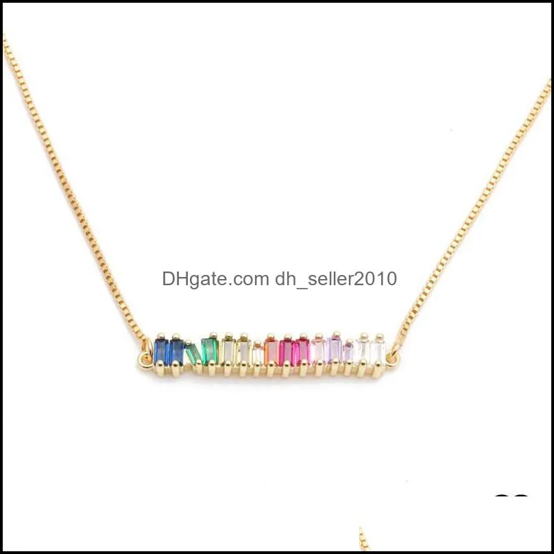 rainbow cz bar necklace simple classic fashion jewelry Gold plated colored minimal colorful cz necklaces 361 N2