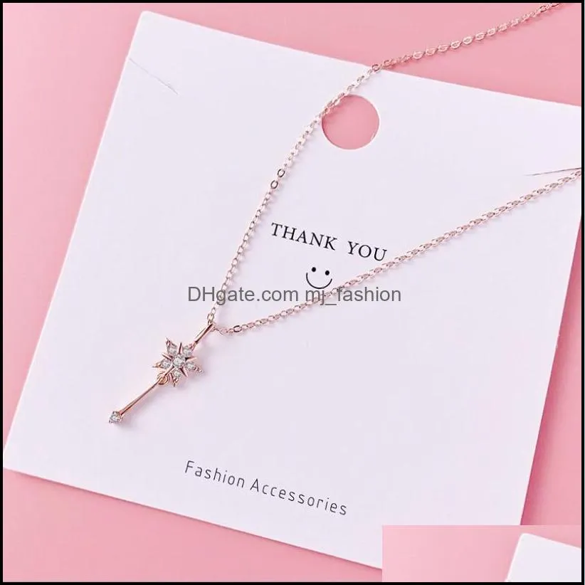 zircon magic wand pendant chain necklace rose gold cute girlynecklaces 925 sterling silver jewelry gift for women anniversary party