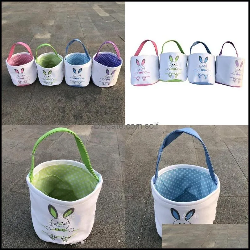 Lovely Canvas Bucket Bag DIY Handmade Rabbit Pattern Easter Gift Candy Hand Basket Multicolor Holiday Supplies 12jz J2